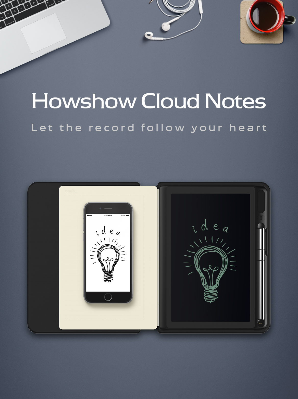 Howshow Smart Cloud Notes series,The wireless Bluetooth transmission app is saved, and the mobile phone is synchronized in real time storage.
